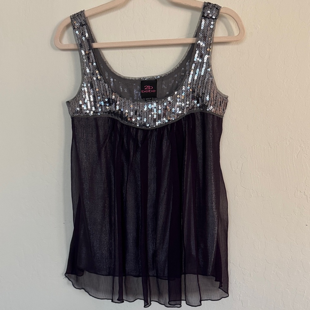 2b Bebe purple Top with Silver Sequins, size S